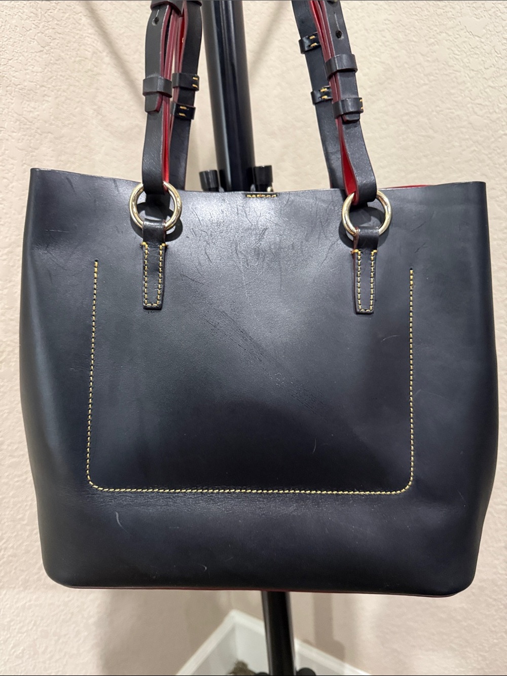 Dooney & Bourke Black Leather Tote with Red Trim - Picture 4 of 13